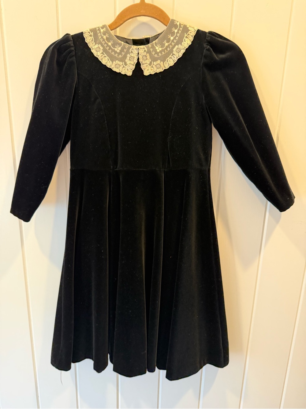 Laura Ashley Black Velvet Dress with Cream Lace Collar